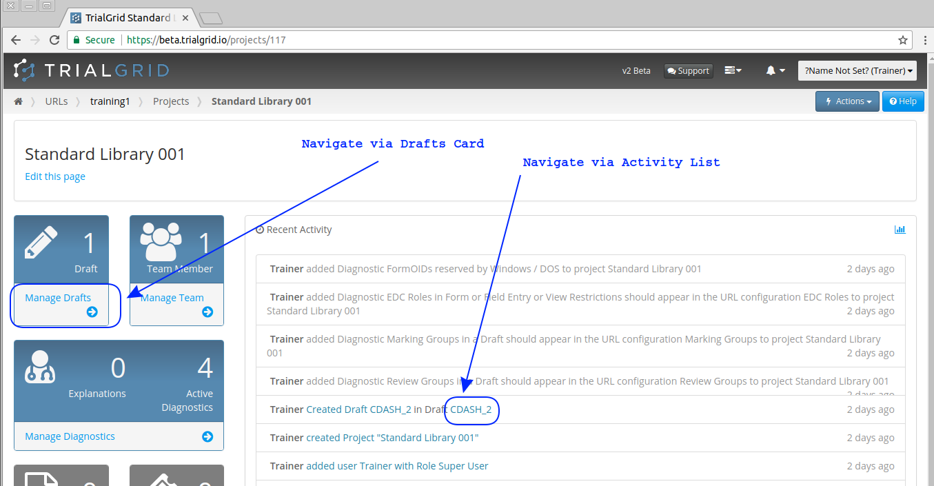 Navigating using Activity Links